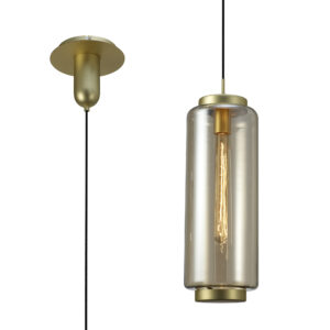 Ceiling Pendants - Mantra Jarras Pendant 20cm Round 1 x E27 (Max 40W) Matt Gold/Cognac Glass (M6198)