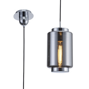 Ceiling Pendants - Mantra Jarras Pendant 20cm Round 1 x E27 (Max 40W) Chrome/Ash Grey Glass (M6200)
