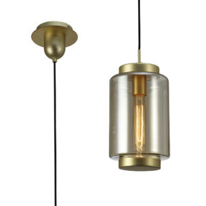 Ceiling Pendants - Mantra Jarras Pendant 20cm Round 1 x E27 (Max 40W) Matt Gold/Cognac Glass (M6201)