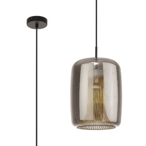 Ceiling Pendants - Mantra Kriss 24cm Cylinder Pendant 1 Light GU10 Black/Black Glass Shade With Inner Lined Funnel Glass (M8521)