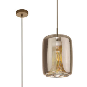 Ceiling Pendants - Mantra Kriss 24cm Cylinder Pendant 1 Light GU10 Bronze/Bronze Glass Shade With Inner Lined Funnel Glass (M8526)