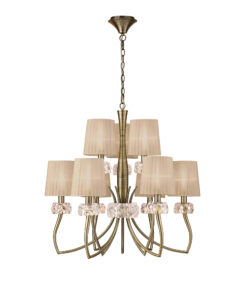 Ceiling Pendants - Mantra Loewe 75cm 2 Tier Pendant 6+3 Light E14 Antique Brass With Soft Bronze Shades (M4630AB/SB)