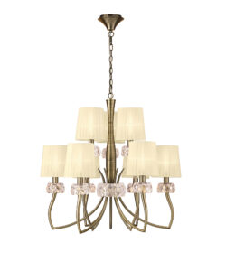 Ceiling Pendants - Mantra Loewe 75cm 2 Tier Pendant 6+3 Light E14 Antique Brass With Cream Shades (M4630AB)