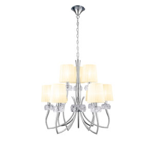 Ceiling Pendants - Mantra Loewe 2 Tier Pendant 6+3 Light E14 Polished Chrome With Cream Shades (M4630/CS)