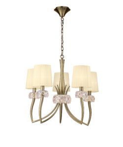 Ceiling Pendants - Mantra Loewe 66cm Pendant 5 Light E14 Antique Brass With Cream Shades (M4631AB)