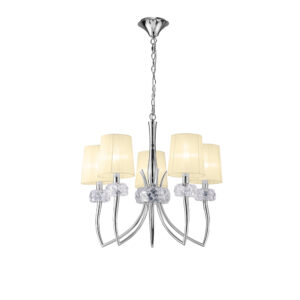 Ceiling Pendants - Mantra Loewe Pendant 5 Light E14 Polished Chrome With Cream Shades (M4631/CS)