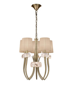 Ceiling Pendants - Mantra Loewe 50cm Slim Pendant 5 Light E14 Antique Brass With Soft Bronze Shades (M4632AB/SB)