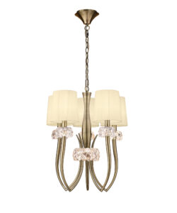 Ceiling Pendants - Mantra Loewe 50cm Slim Pendant 5 Light E14 Antique Brass With Cream Shades (M4632AB)