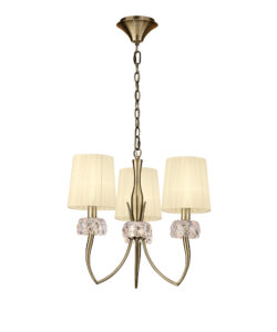 Ceiling Pendants - Mantra Loewe 50cm Pendant 3 Light E14 Antique Brass With Cream Shades (M4633AB)