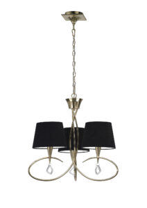 Ceiling Pendants - Mantra Mara 64cm Pendant 3 Light E14 French Gold With Black Shades (M1640FG/BS)
