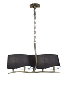 Ceiling Pendants - Mantra Ninette 80cm Pendant 3 Arm 6 Light E14 With Black Shades Antique Brass (M1920/BS)