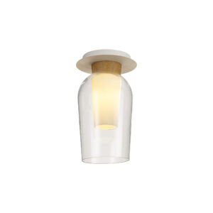 Ceiling Lighting - Mantra Nora 20cm Semi Ceiling 1 Light E27 White/Wood/Clear Glass With Frosted Inner (M8279)