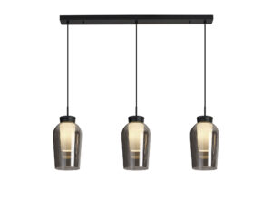 Ceiling Pendants - Mantra Nora Linear Pendant 3 Light Adjustable E27 Black/Black Marble/Chrome Glass With Frosted Inner (M8285)