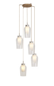 Ceiling Pendants - Mantra Nora 63.3cm Round Pendant 5 Light Adjustable E27 Gold/White/Clear Glass With Frosted Inner (M8395)
