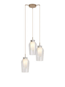 Ceiling Pendants - Mantra Nora 53.4cm Round Pendant 3 Light Adjustable E27 Gold/White/Clear Glass With Frosted Inner (M8396)