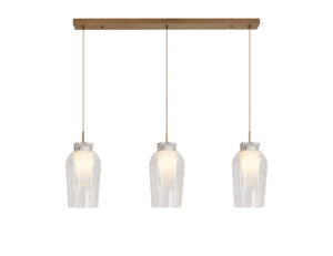 Ceiling Pendants - Mantra Nora Linear Pendant 3 Light Adjustable E27 Gold/White/Clear Glass With Frosted Inner (M8397)