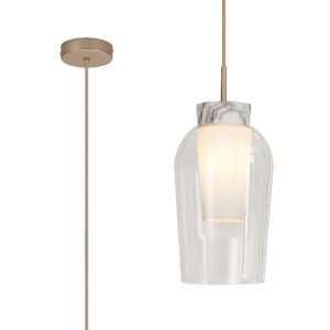 Ceiling Pendants - Mantra Nora 18cm Single Pendant 1 Light Adjustable E27 Gold/White/Clear Glass With Frosted Inner (M8398)