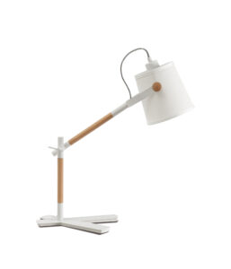 Table Lamps - Mantra Nordica Table Lamp With White Shade 1 Light E27 Matt White/Beech With Ivory White Shade (M4922)
