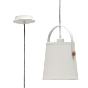 Ceiling Pendants - Mantra Nordica 20cm Pendant With White Shade 1 Light E27 Matt White/Beech With Ivory White Shade (M4926)