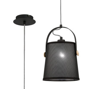 Ceiling Pendants - Mantra Nordica 20cm Pendant With Black Shade 1 Light E27 Matt Black/Beech With Black Shade (M4927)