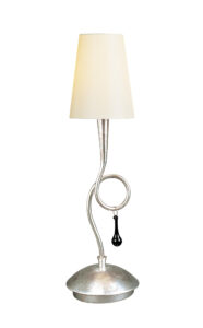 Table Lamps - Mantra Paola Table Lamp 1 Light E14 Silver Painted With Cream Shade & Black Glass Droplets (M0535/CS)