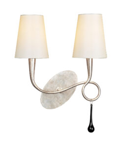 Wall Lighting - Mantra Paola Wall Lamp 2 Light E14 Silver Painted With Cream Shades & Black Glass Droplets (M0537/CS)
