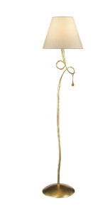 Floor Lamps - Mantra Paola Floor Lamp 1 Light E27 Gold Painted With Cream Shade & Amber Glass Droplets (M0543)