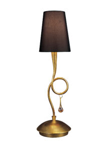 Table Lamps - Mantra Paola Table Lamp 1 Light E14 Gold Painted With Black Shade & Amber Glass Droplets (M0545/BS)