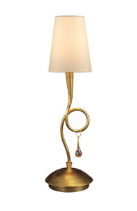 Table Lamps - Mantra Paola Table Lamp 1 Light E14 Gold Painted With Cream Shade & Amber Glass Droplets (M0545)