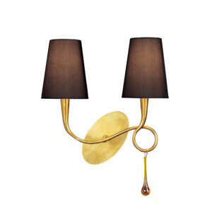 Wall Lighting - Mantra Paola Wall Lamp 2 Light E14 Gold Painted With Black Shades & Amber Glass Droplets (M0547/BS)