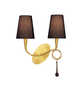 Wall Lighting - Mantra Paola Wall Lamp Switched 2 Light E14 Gold Painted With Black Shades & Amber Glass Droplets (M0547/S/BS)