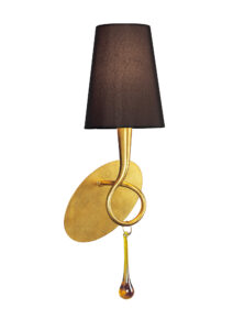 Wall Lighting - Mantra Paola Wall Lamp Switched 1 Light E14 Gold Painted With Black Shade & Amber Glass Droplets (M0548/S/BS)