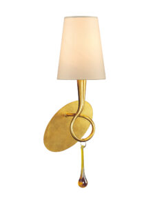 Wall Lighting - Mantra Paola Wall Lamp Switched 1 Light E14 Gold Painted With Cream Shade & Amber Glass Droplets (M0548/S)