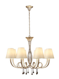 Ceiling Pendants - Mantra Paola Pendant 95cm Round 8 x E14 (Max 40W) Silver Painting Cream Shades (M6207/CS)