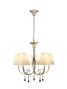 Ceiling Pendants - Mantra Paola Pendant 70cm Round 5 x E14 (Max 40W) Silver Painting Cream Shades (M6208/CS)