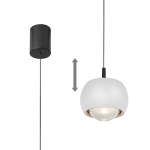 Ceiling Pendants - Mantra Roller 7.7cm Rise And Fall Pendant 12W LED 3000K 1000lm White/Black (M8405)