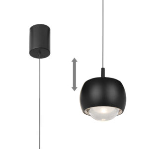 Ceiling Pendants - Mantra Roller 7.7cm Rise And Fall Pendant 12W LED 3000K 1000lm Black (M8406)