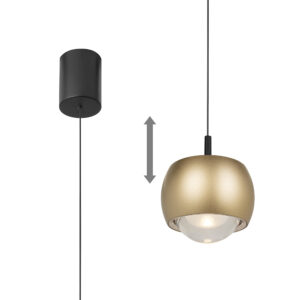 Ceiling Pendants - Mantra Roller 7.7cm Rise And Fall Pendant 12W LED 3000K 1000lm Gold/Black (M8541)