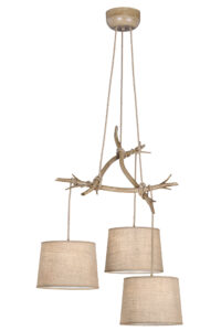Ceiling Pendants - Mantra Sabina Pendant 3 x E27 (Max 40W) Imitation Wood Linen Shade (M6176)