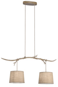 Ceiling Pendants - Mantra Sabina Pendant 2 x E27 (Max 40W) Imitation Wood Linen Shade (M6177)