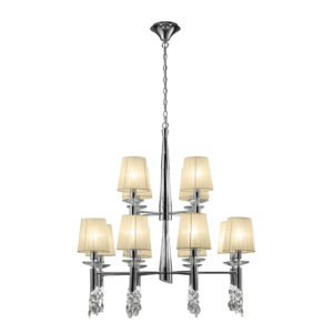 Ceiling Pendants - Mantra Tiffany 85cm Pendant 2 Tier 12+12 Light E14+G9 Polished Chrome With Cream Shades & Clear Crystal (M3850/CS)