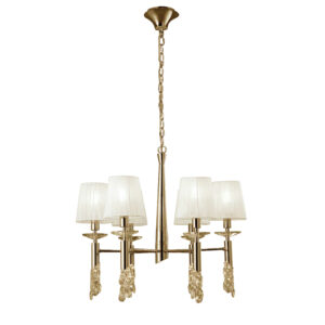Ceiling Pendants - Mantra Tiffany 66cm Pendant 6+6 Light E14+G9 French Gold With White Shades & Clear Crystal (M3851FG/WS)