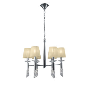 Ceiling Pendants - Mantra Tiffany 66cm Pendant 6+6 Light E14+G9 Polished Chrome With Cream Shades & Clear Crystal (M3851/CS)