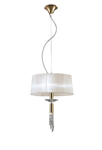 Ceiling Pendants - Mantra Tiffany 46cm Pendant 3+1 Light E27+G9 French Gold With White Shade & Clear Crystal (M3858FG/WS)