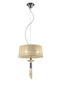 Ceiling Pendants - Mantra Tiffany 46cm Pendant 3+1 Light E27+G9 Polished Chrome With Cream Shade & Clear Crystal (M3858/CS)