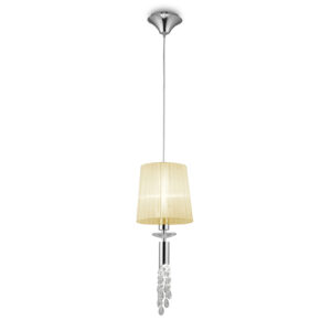 Ceiling Pendants - Mantra Tiffany 23cm Pendant 1+1 Light E27+G9 Polished Chrome With Cream Shade & Clear Crystal (M3861/CS)