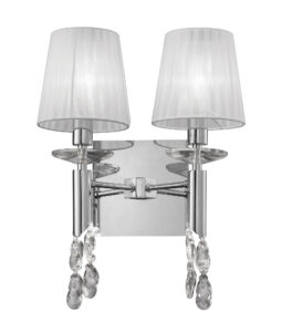 Wall Lighting - Mantra Tiffany Wall Lamp Switched 2+2 Light E14+G9 Polished Chrome With White Shades & Clear Crystal (M3863/S)