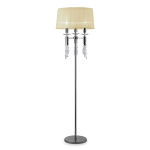 Floor Lamps - Mantra Tiffany Floor Lamp 3+3 Light E27+G9 Polished Chrome With Cream Shade & Clear Crystal (M3869/CS)