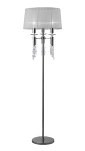 Floor Lamps - Mantra Tiffany Floor Lamp 3+3 Light E27+G9 Polished Chrome With White Shade & Clear Crystal (M3869)
