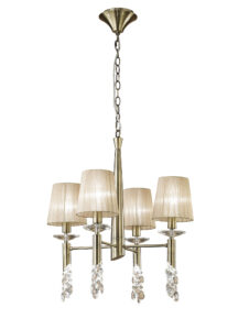 Ceiling Pendants - Mantra Tiffany 55cm Pendant 4+4 Light E14+G9 Antique Brass With Soft Bronze Shades & Clear Crystal (M3872)